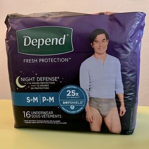 NEW Depend Night Defense Men’ Dryshield Underwear 16ct Small/Medium Incontinence